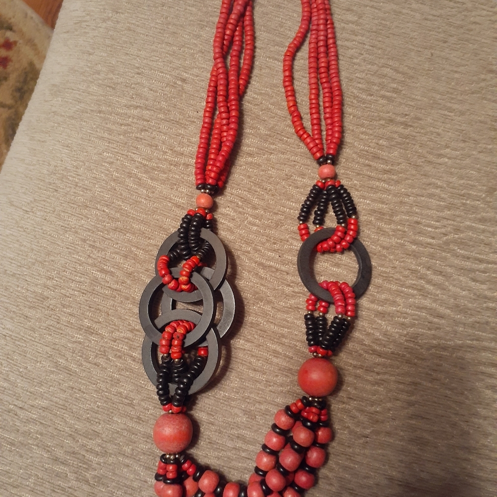 Multi Strand Wooden Beaded Necklace